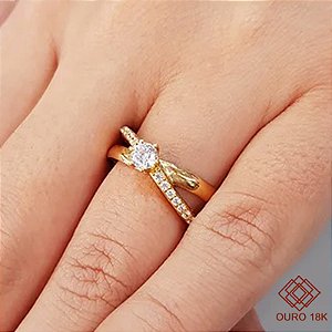 Anel Solitário Ouro 18k Zircônias