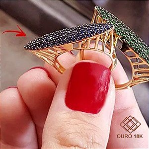 Anel Pavê Ouro 18k Zircônias Azuis