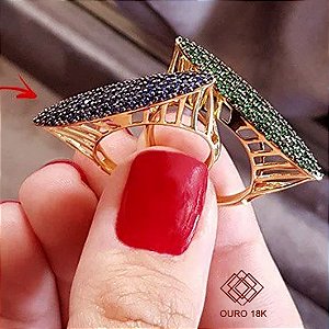 Anel Pavê Ouro 18k Zircônias Azuis