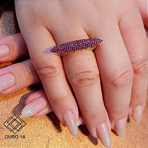 Anel Pavê Ouro 18k Zircônias Vermelhas