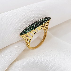 Anel Pavê Ouro 18k Zircônias Verdes