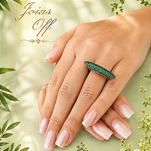 Anel Pavê Ouro 18k Zircônias Verdes