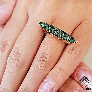 Anel Pavê Ouro 18k Zircônias Verdes