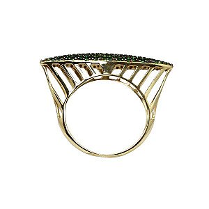 Anel Pavê Ouro 18k Zircônias Verdes