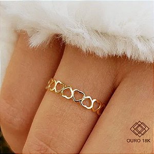 Anel Corações Ouro 18k