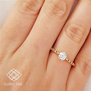 Anel Solitário Ouro 18k Zircônias