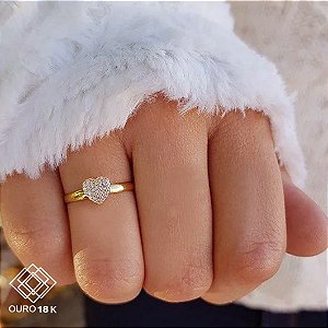Anel Chuveiro Coração Ouro 18k Zircônias