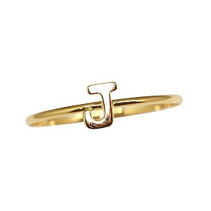 Anel Letra J Ouro 18k