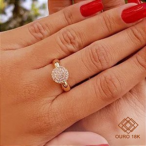Anel Chuveiro Redondo Ouro 18k Zircônias