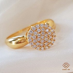 Anel Chuveiro Redondo Ouro 18k Zircônias