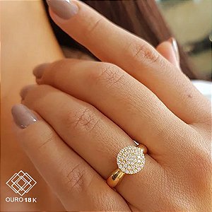 Anel Chuveiro Redondo Ouro 18k Zircônias