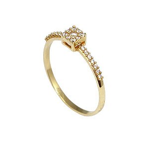 Anel Solitário Ouro 18k Zircônias