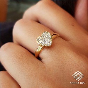 Anel Chuveiro Coração Ouro 18k Zircônias