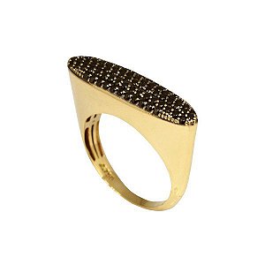 Anel Pavê Ouro 18k Zircônias Negras