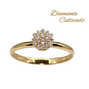 Anel Chuveiro Rainha Pequeno Ouro 18k - Diamante Cultivado 15pts