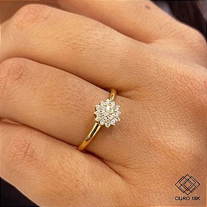 Anel Chuveiro Rainha Pequeno Ouro 18k - Diamante Laboratório 15pts