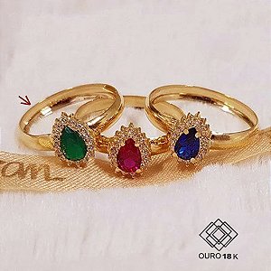 Anel Ouro 18k Zircônias Verdes
