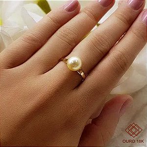 Anel Ouro 18k Pérola Natural