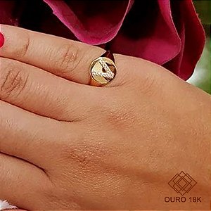 Anel Dedinho Letra V Ouro 18k Zircônias