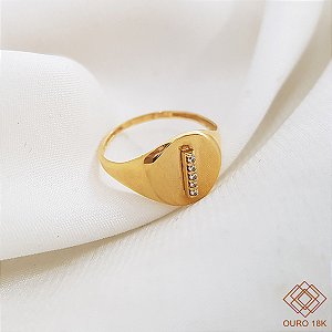 Anel Dedinho Letra I Ouro 18k Zircônias