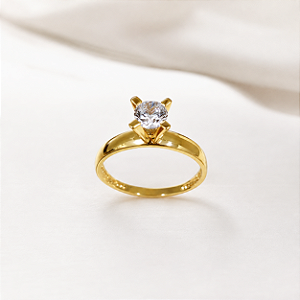 Anel Solitário Ouro 18k Zircônia