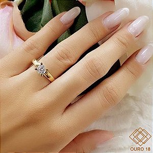 Anel Solitário Ouro 18k Zircônia