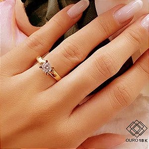 Anel Solitário Ouro 18k Zircônia