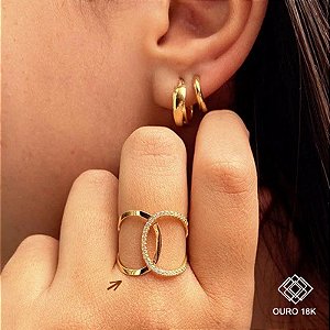 Anel Trançado Ouro 18k Zircônias