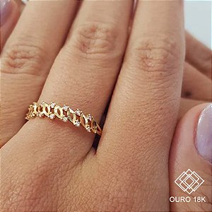 Anel Aparador Ouro 18k Zircônias