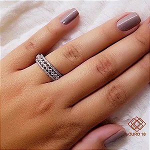 Anel Ouro Branco 18k Zircônias
