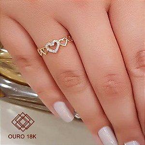 Anel Corações Ouro 18k Zircônias
