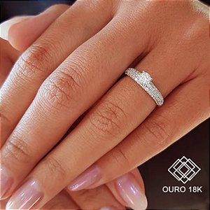 Anel Solitário Ouro Branco 18k Zircônias