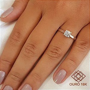 Anel Solitário Ouro Branco 18k Zircônia