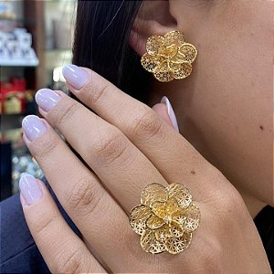 Anel Filigrana Flor Ouro 18k