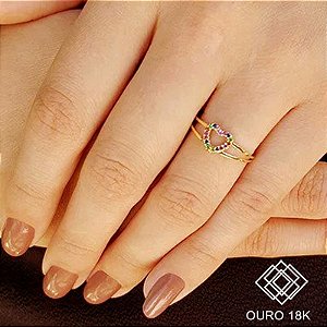 Anel Coração Ouro 18k Zircônias