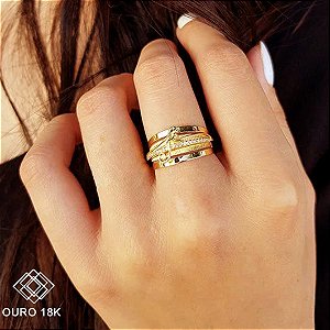 Anel Fé Ouro 18k Zircônias