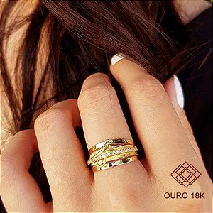 Anel Fé Ouro 18k Zircônias