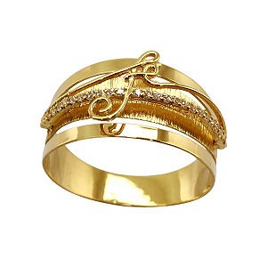 Anel Fé Ouro 18k Zircônias