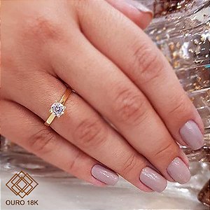Anel Solitário Ouro 18k Zircônia