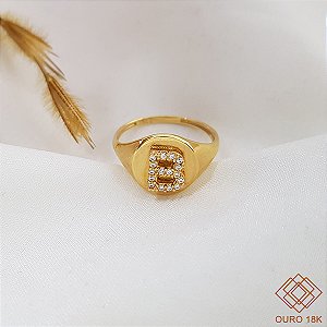Anel Dedinho Letra B Ouro 18k