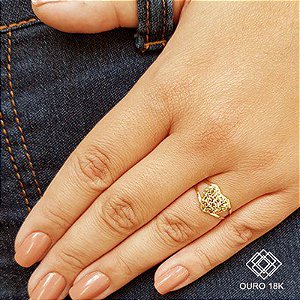 Anel Coração Diamantado Ouro 18k