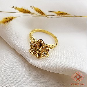 Anel Flor Filigrana Ouro 18k