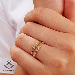 Anel Love Ouro 18k Zircônias