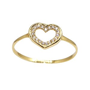 Anel Coração Ouro 18k Zircônias