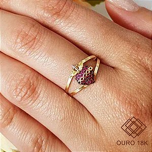 Anel Sagrado Coração de Jesus Ouro 18k Zircônias