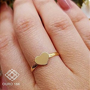 Anel Placa Coração Ouro 18k