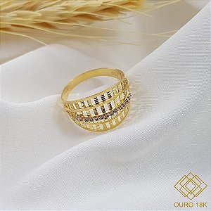 Anel Ouro 18k Zircônias