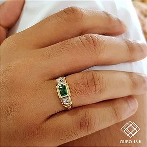 Anel Formatura Veterinária Masculino Ouro 18k Zircônia