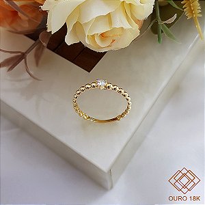 Anel Solitário Esferas Ouro 18k Zircônia