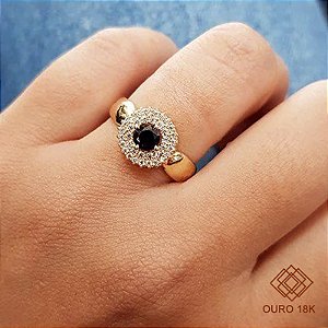 Anel Chuveiro Ouro 18k Zircônia Azul e Branca